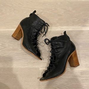 Mimosa Black Leather Lace Heels